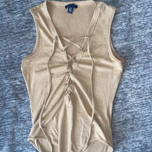 Nude lace up bodysuit